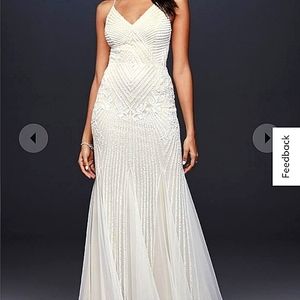 David's Bridal Beaded Sheath V-Neck Gown
